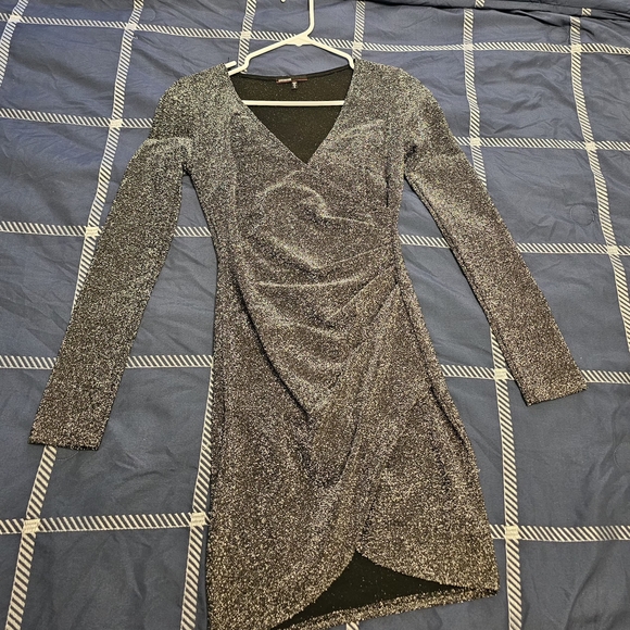 Love Culture Glittering Black Gray  Long Sleeve Dress - Picture 2 of 5